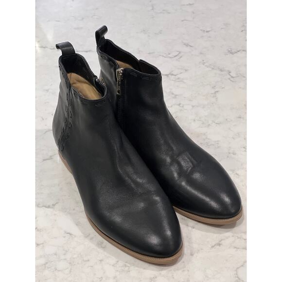 Jack Rogers Women Rollins Leather Side Zip Cord Ankle Shoe Bootie Size 8.5 Black - Picture 1 of 10